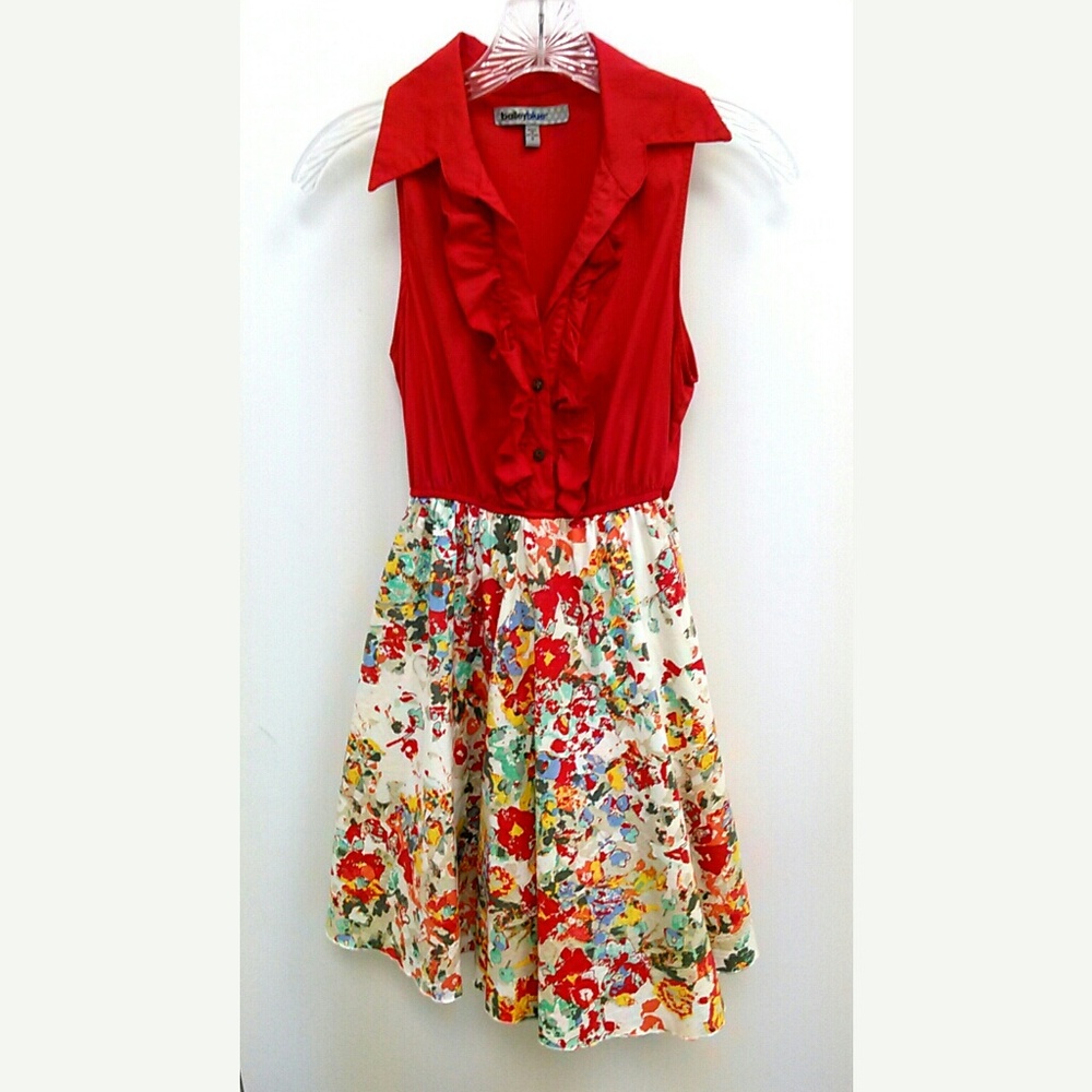 Bailey Blue Dress Red Floral A-Line Small
